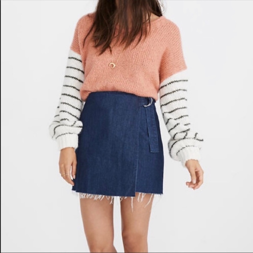 Madewell Raw Hem Denim Wrap Mini Skirt